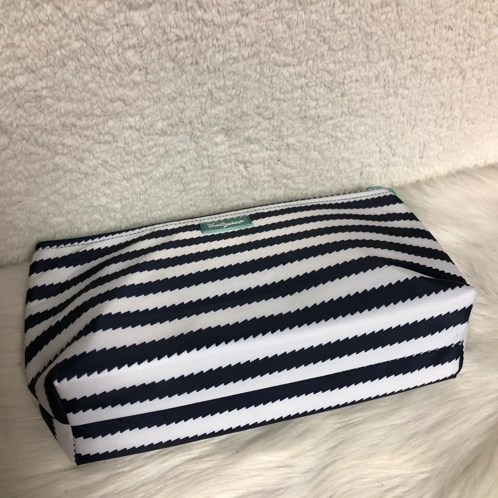 thirty-one Navy & White Striped Makeup Bag with Teal Accent